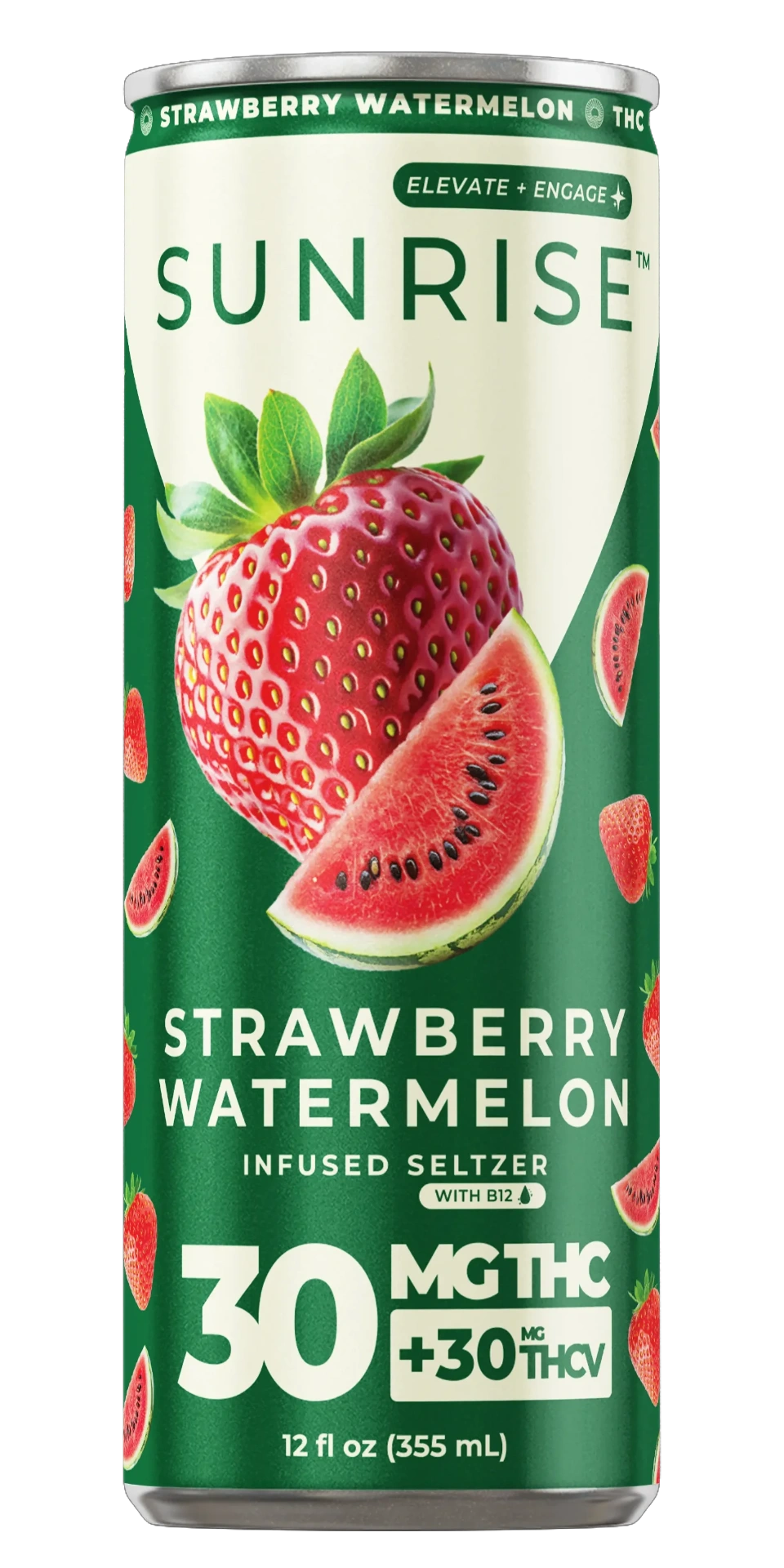 SUNRISE 30mg THC Strawberry Watermelon hemp-infused seltzer can